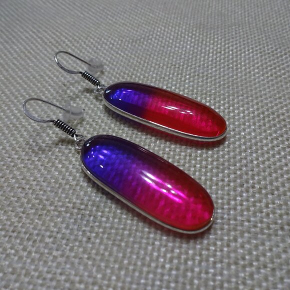 Beautiful PURPLE & PINK BI-COLOR TOURMALINE Handmade Sterling Earrings #141C - Picture 1 of 3